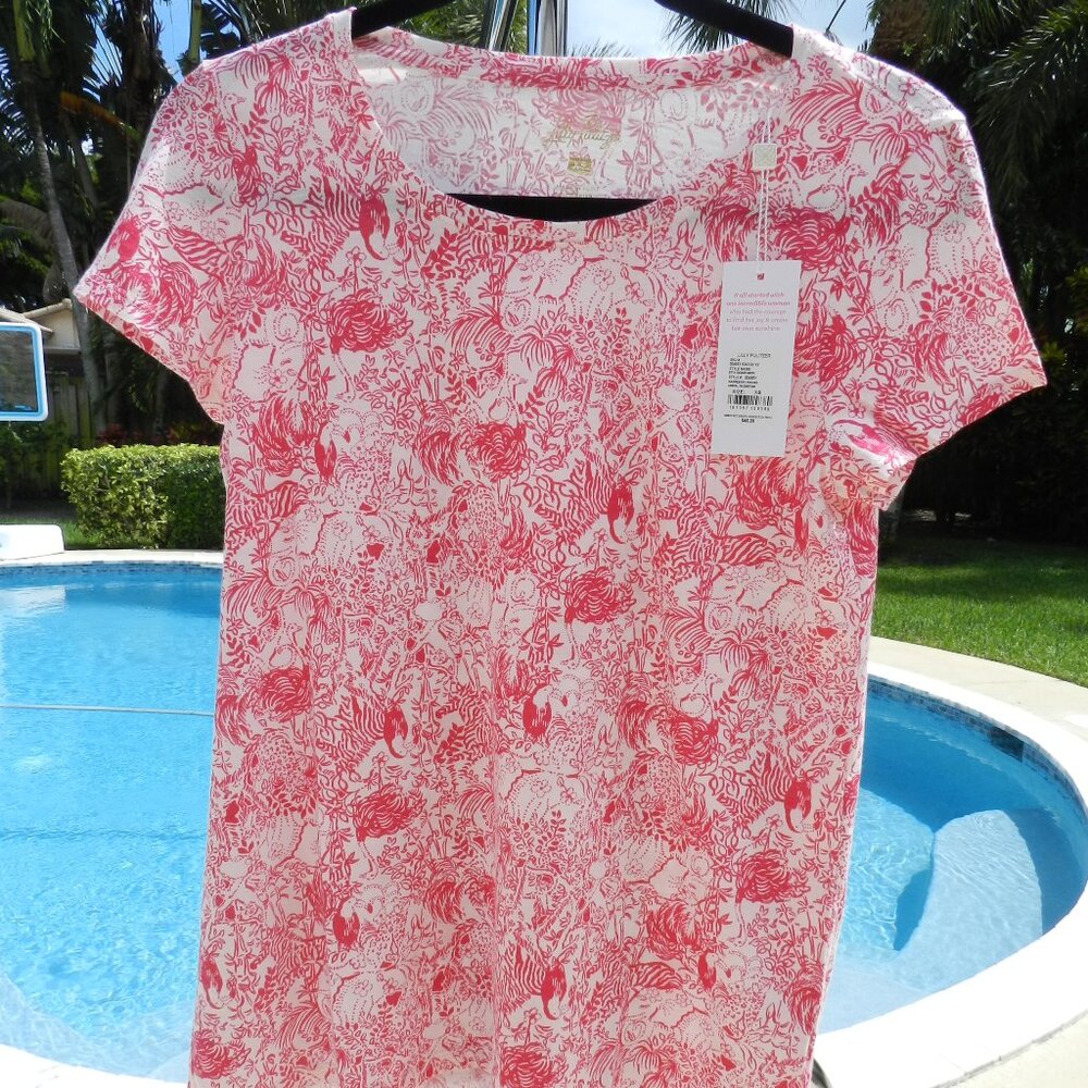 NEW Lilly Pulitzer Etta Scoop Neck Top - XS - Raspberry Rouge Animal Magnetism